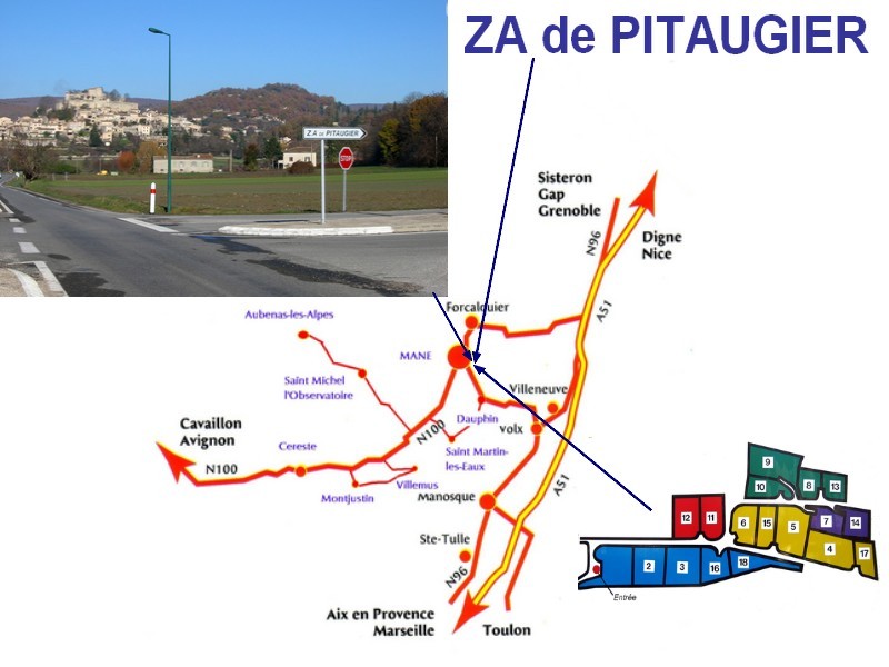 Situation géographique de la zone d'activités économiques de Pitaugier à Mane